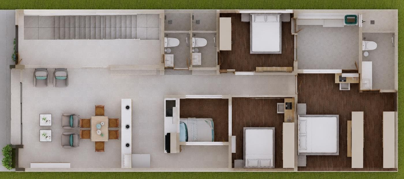 Planta 3D del piso 2: departamento 201