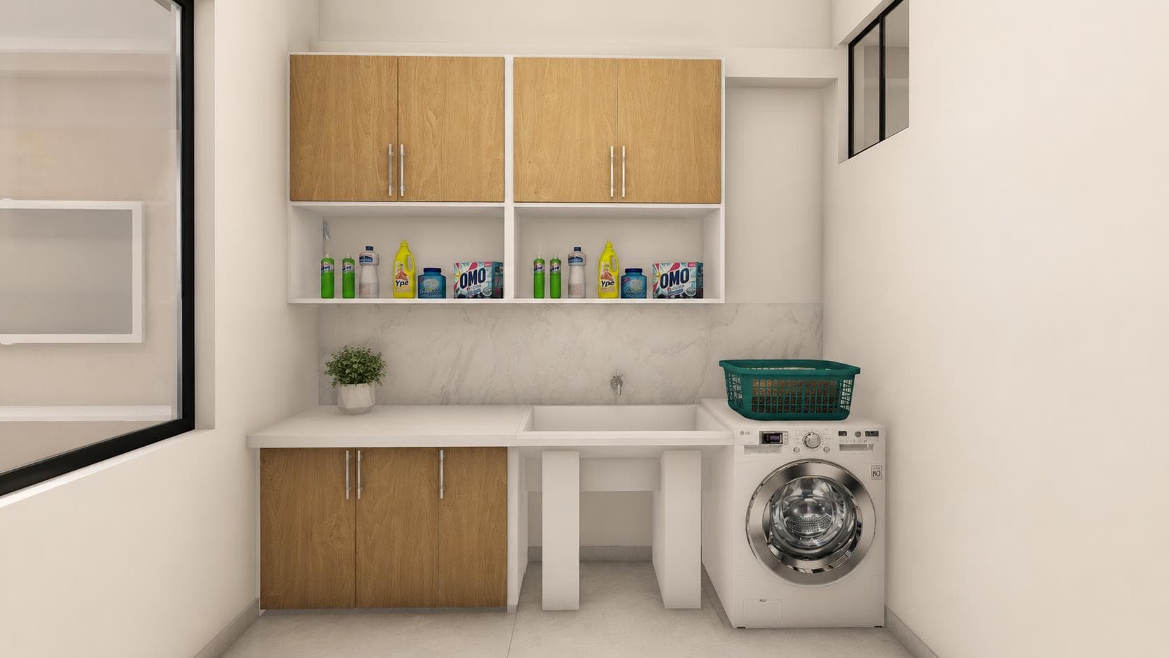 Render referencial: lavandería del departamento 101