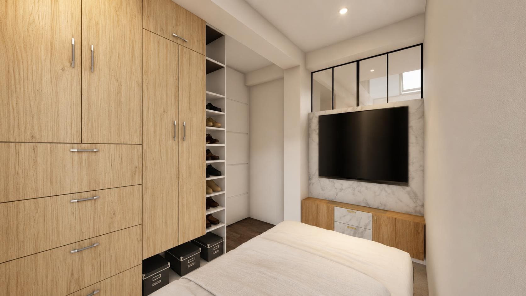 Render referencial: dormitorio principal de los departamentos de los pisos 4 y 5