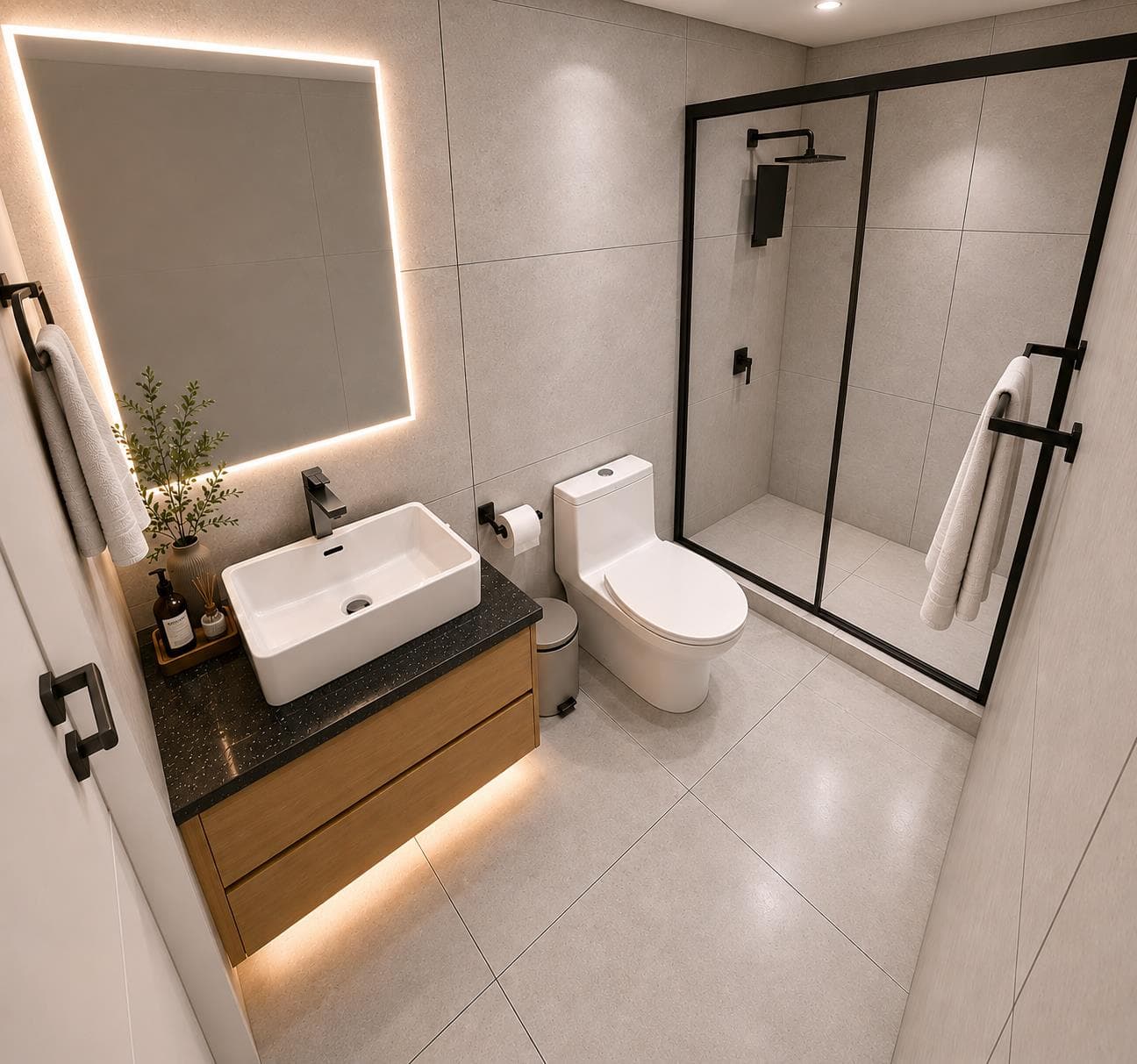 Render referencial: baño de los departamentos 201 y 301