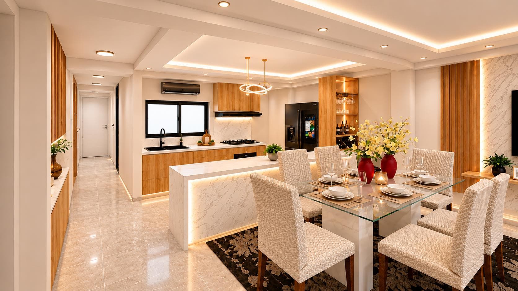 Render referencial: comedor de los departamentos 201 y 301